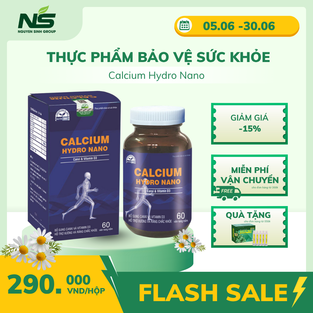Thực phẩm bảo vệ sức khỏe CALCIUM HYDRO NANO (Hộp 01 lọ x 60 viên nang mềm)
