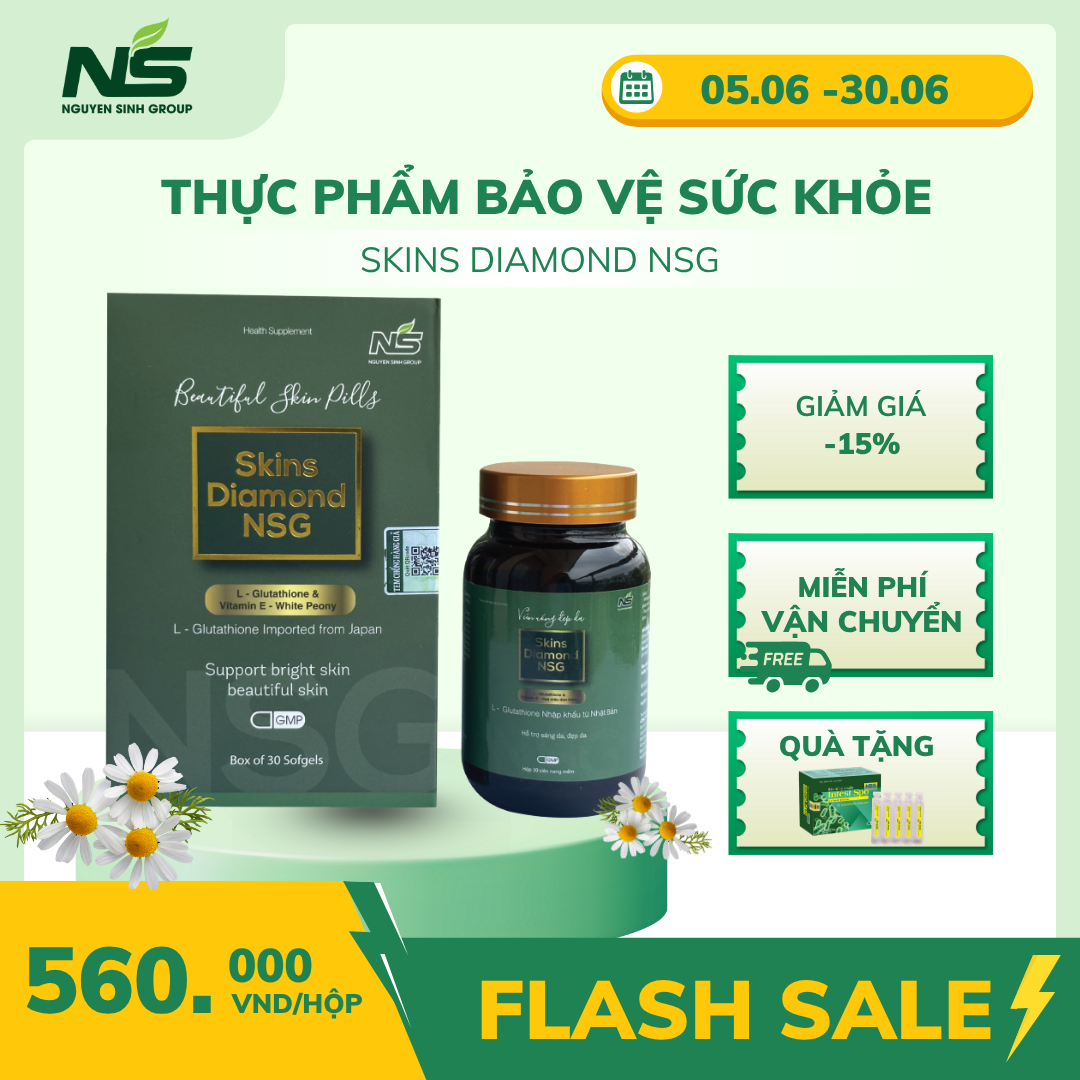 Thực phẩm bảo vệ sức khỏe SKINS DIAMOND NSG (Hộp 01 lọ x 30 viên nang mềm)
